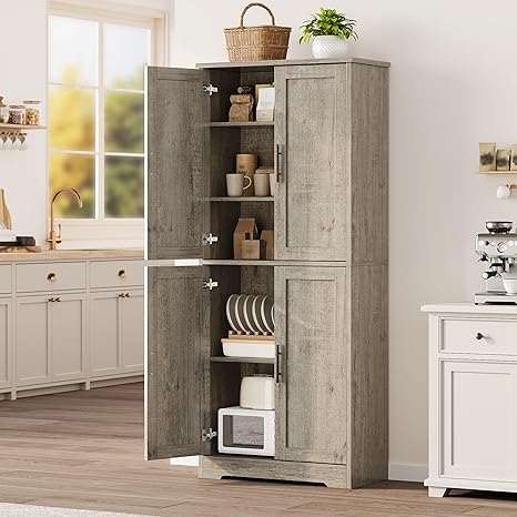 Tall Pantry Cabinet with 4 Doors & Adjustable Shelves