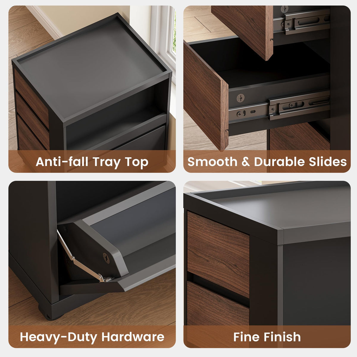 Mobile File Cabinet Under Desk with 3 Drawer, Office Storage Cabinet