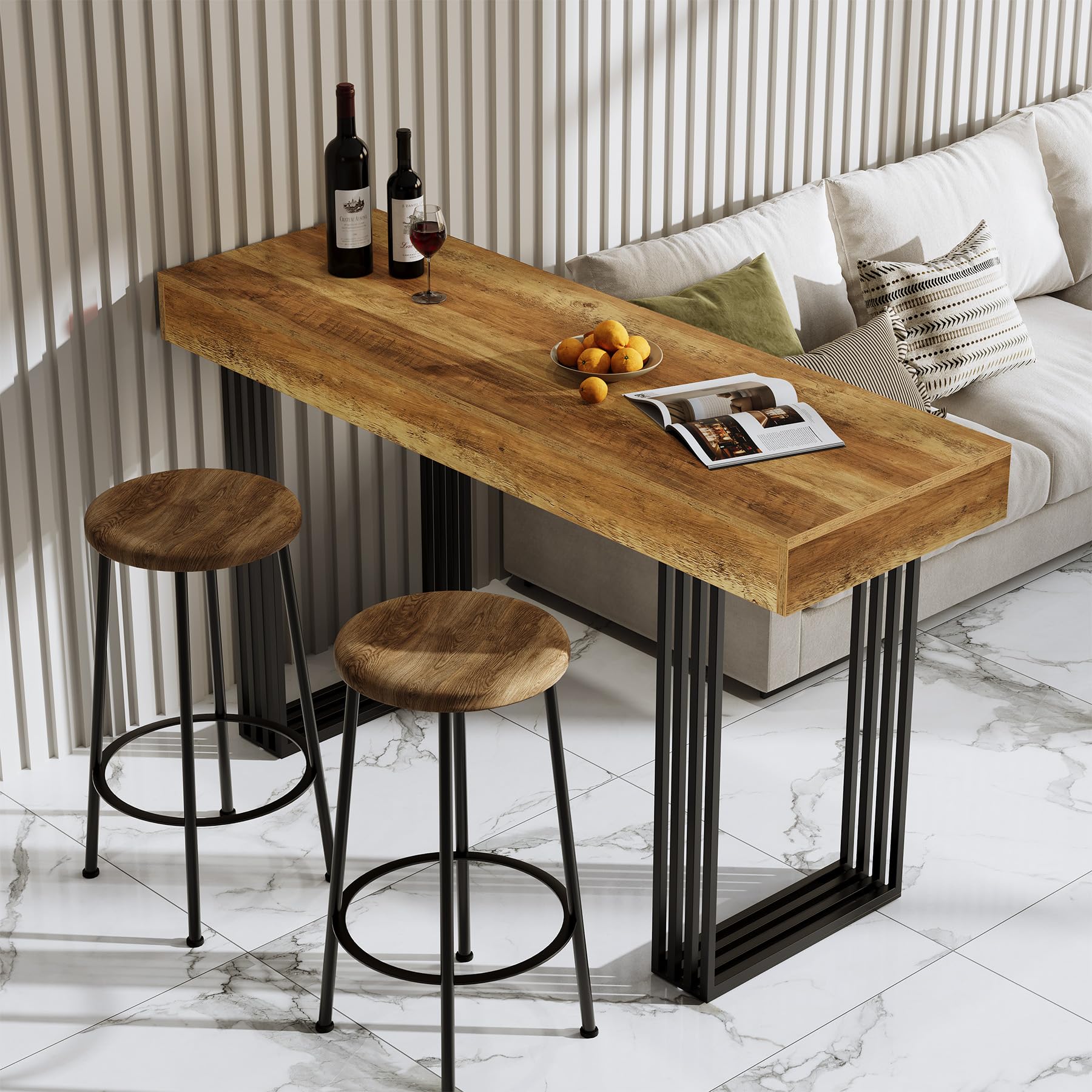 LITTLE TREE 63" Bar Table, Bar Height Table with 39.37" High Metal Frame, Industrial Counter Height Table for Coffee Shop, Bistro, Living Room (No Chair)