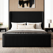 Belffin King Size Bed Frame with 55" Headboard Nailhead Trim Design, White