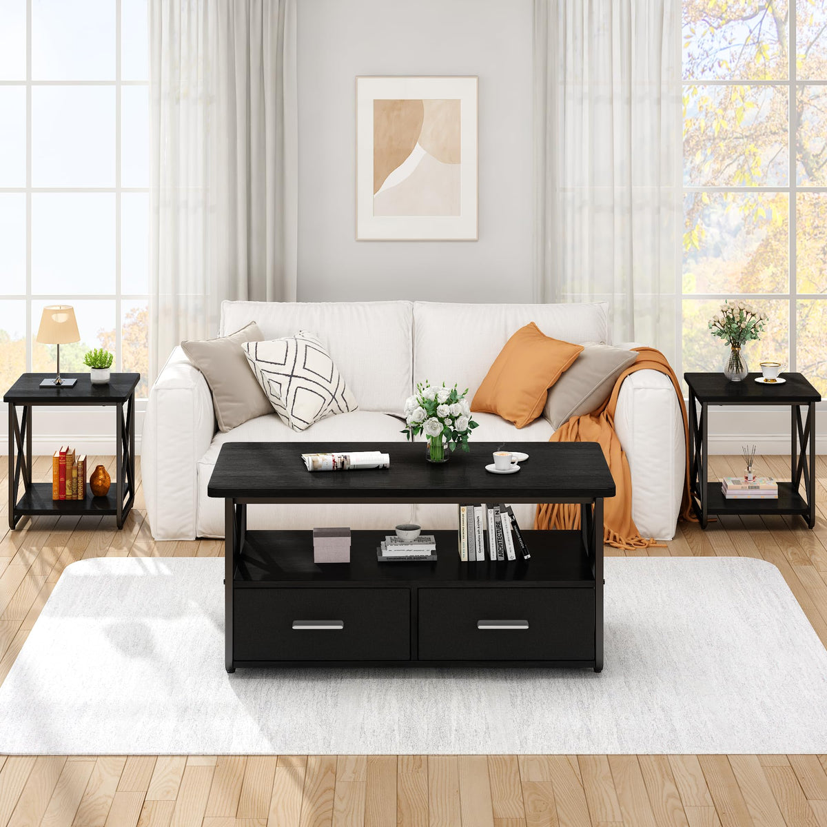 3-Piece Table Set with Fabric Drawers