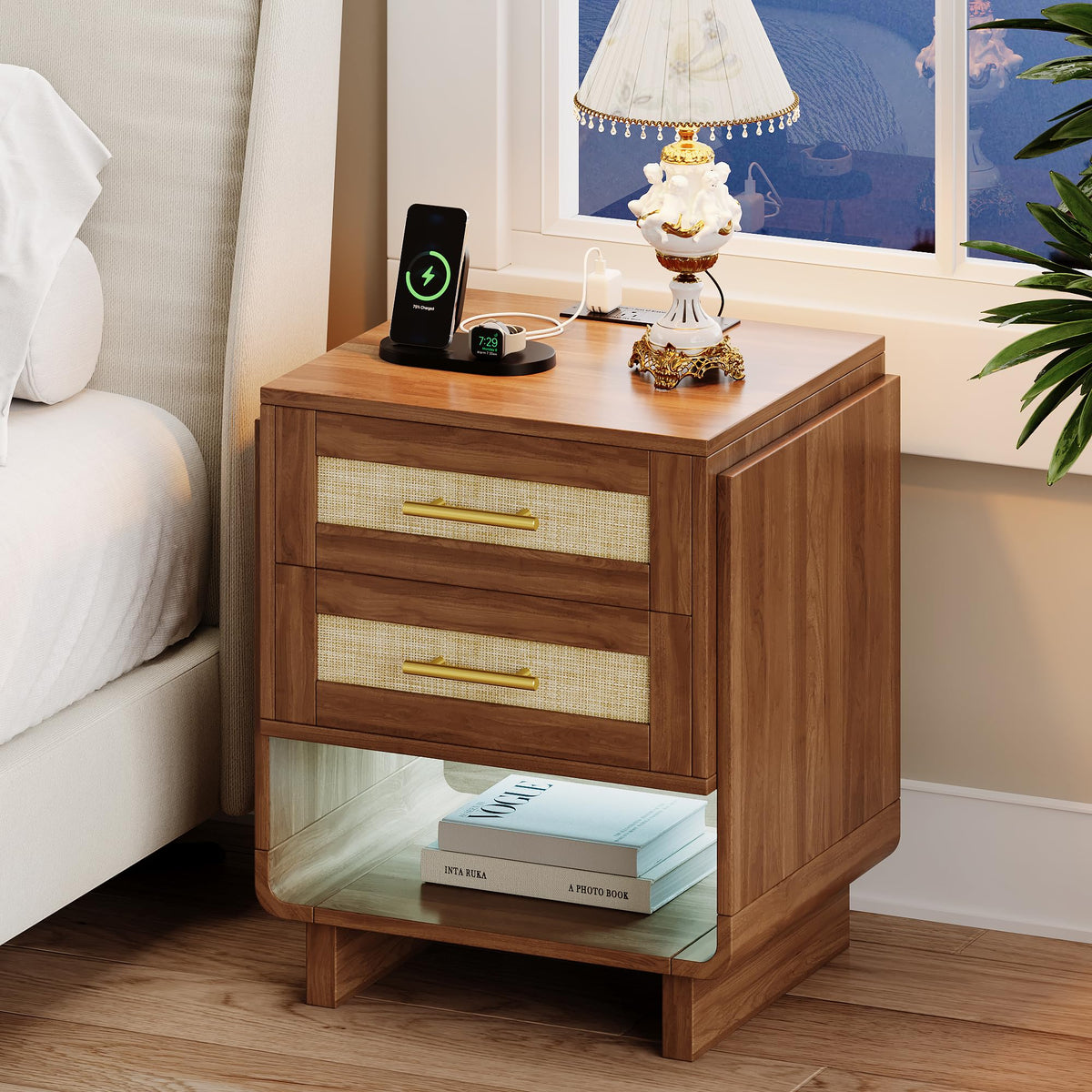 Farmhouse LED Charging Nightstand