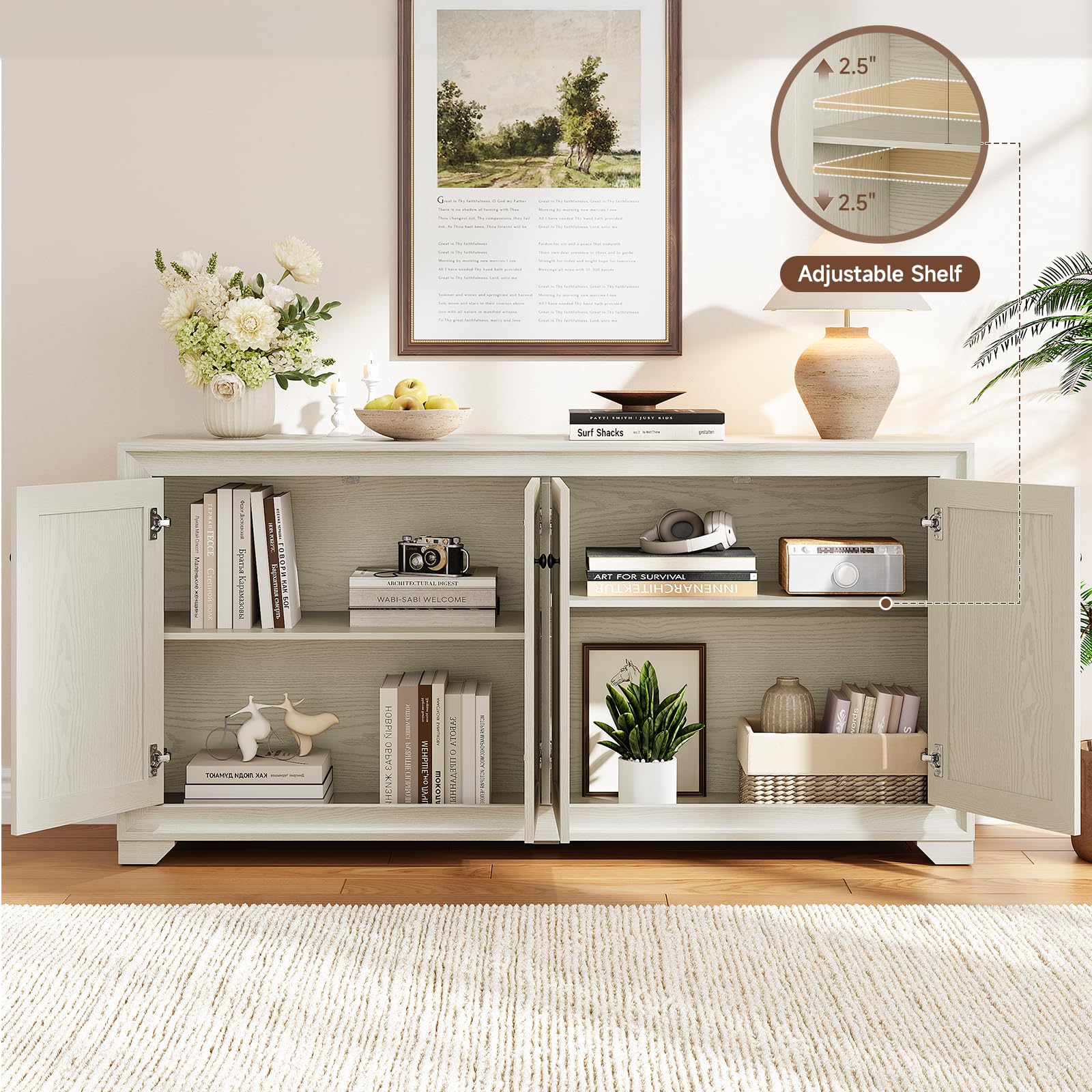 60" 4-Door Sideboard Buffet Cabinet with Adjustable Shelves