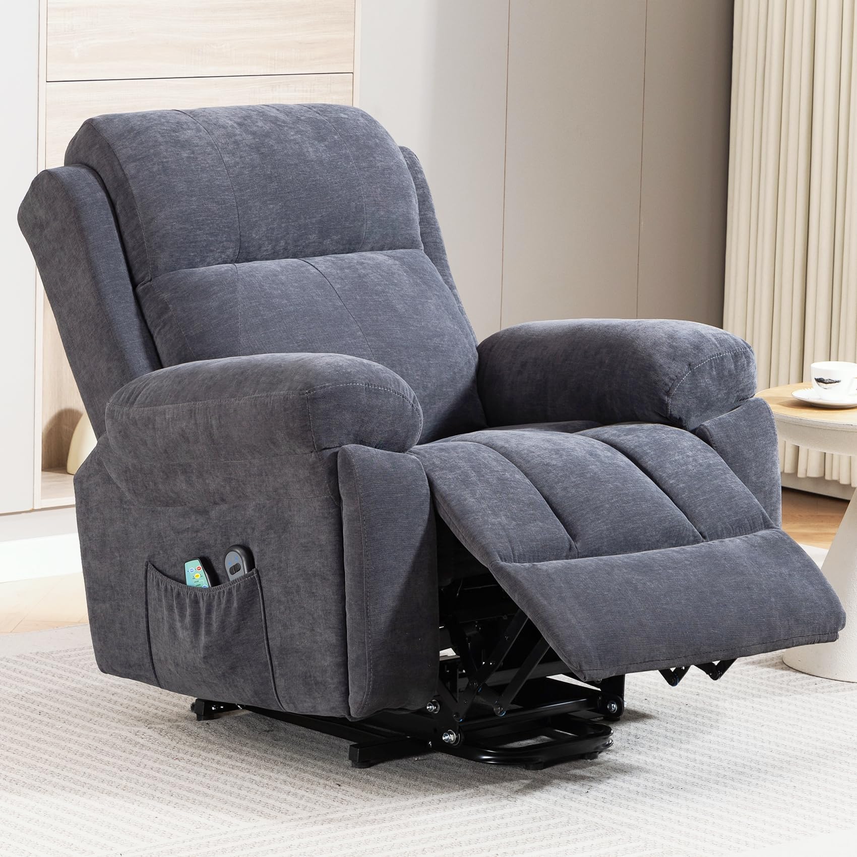 DYHOME Power Lift Recliner Chair for Elderly with Vibration Massage and Lumbar Heating, Electric Lift Recliner Single Sofa with Side Pocket, Two Hidden Cup Holders for Living Room