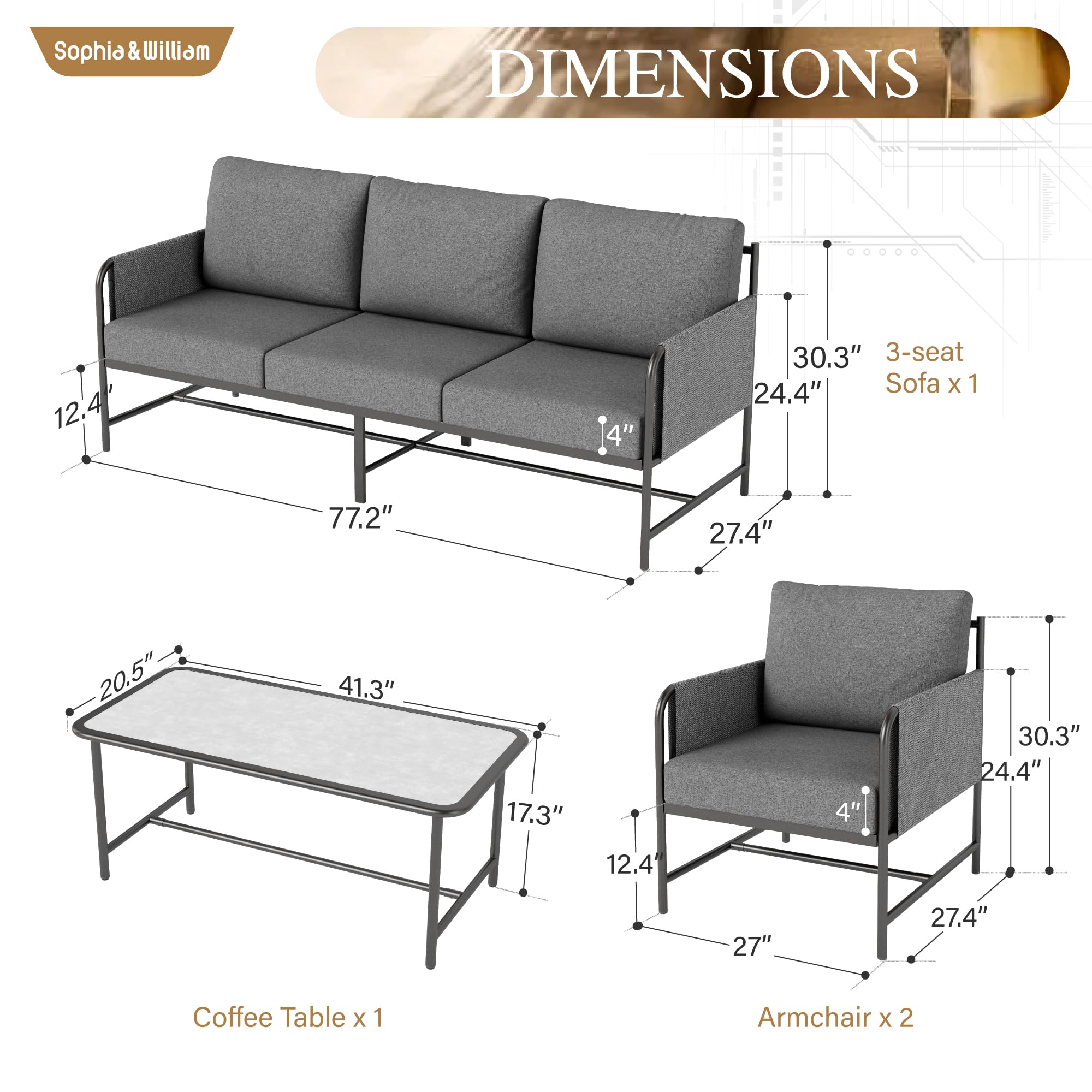 4-Piece Metal Outdoor Patio Conversation Set