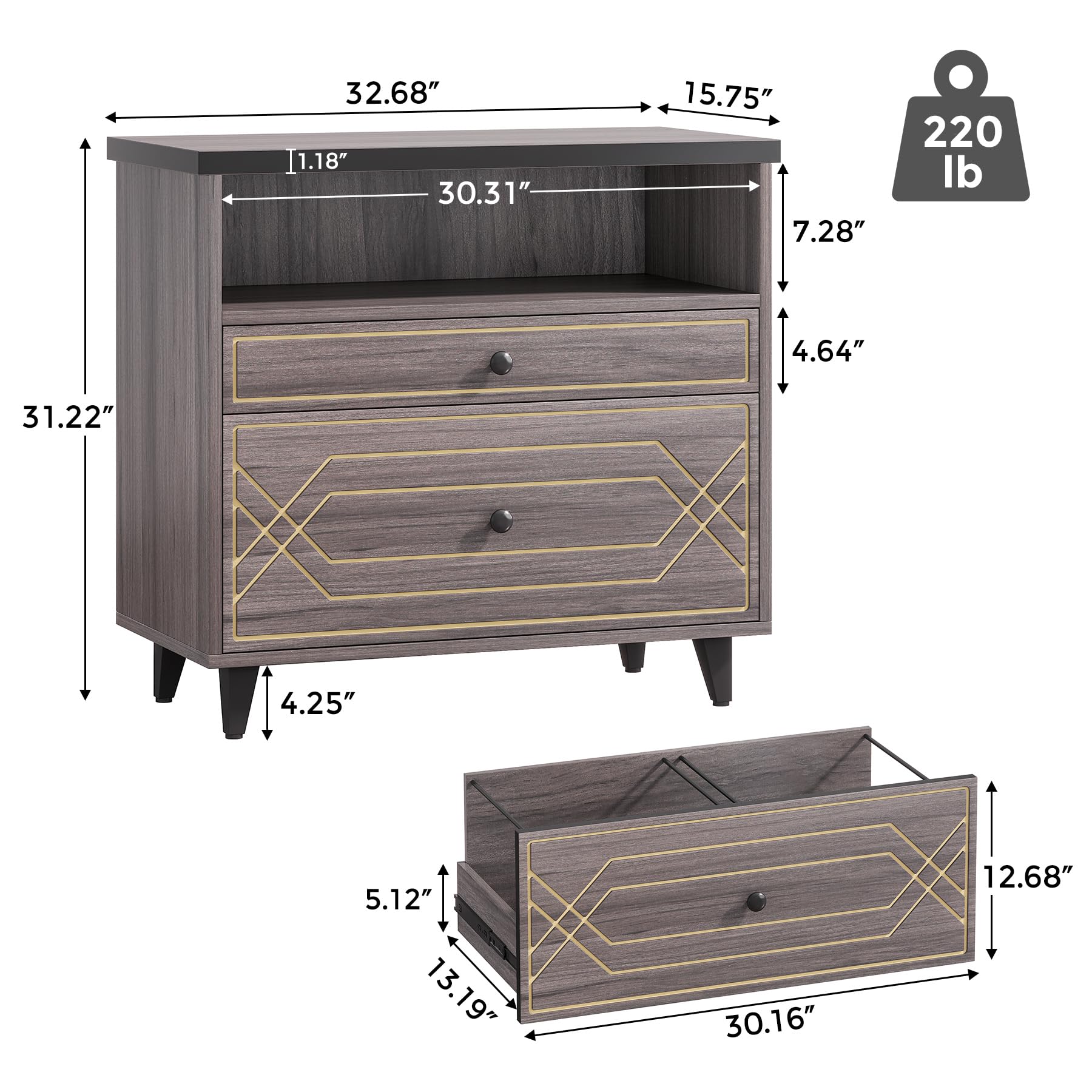 2-Drawer Lateral Filing Cabinet with Open Shelf