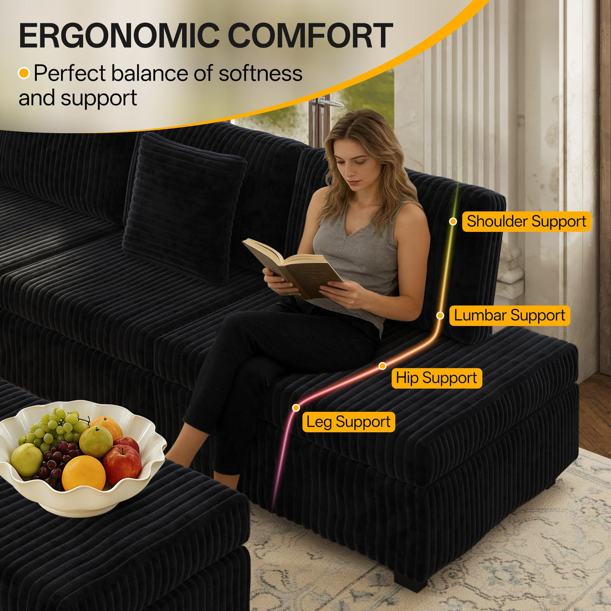 Corduroy L-Shaped Sleeper Sectional