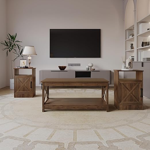 3-Piece Rustic Coffee Table Set with Storage