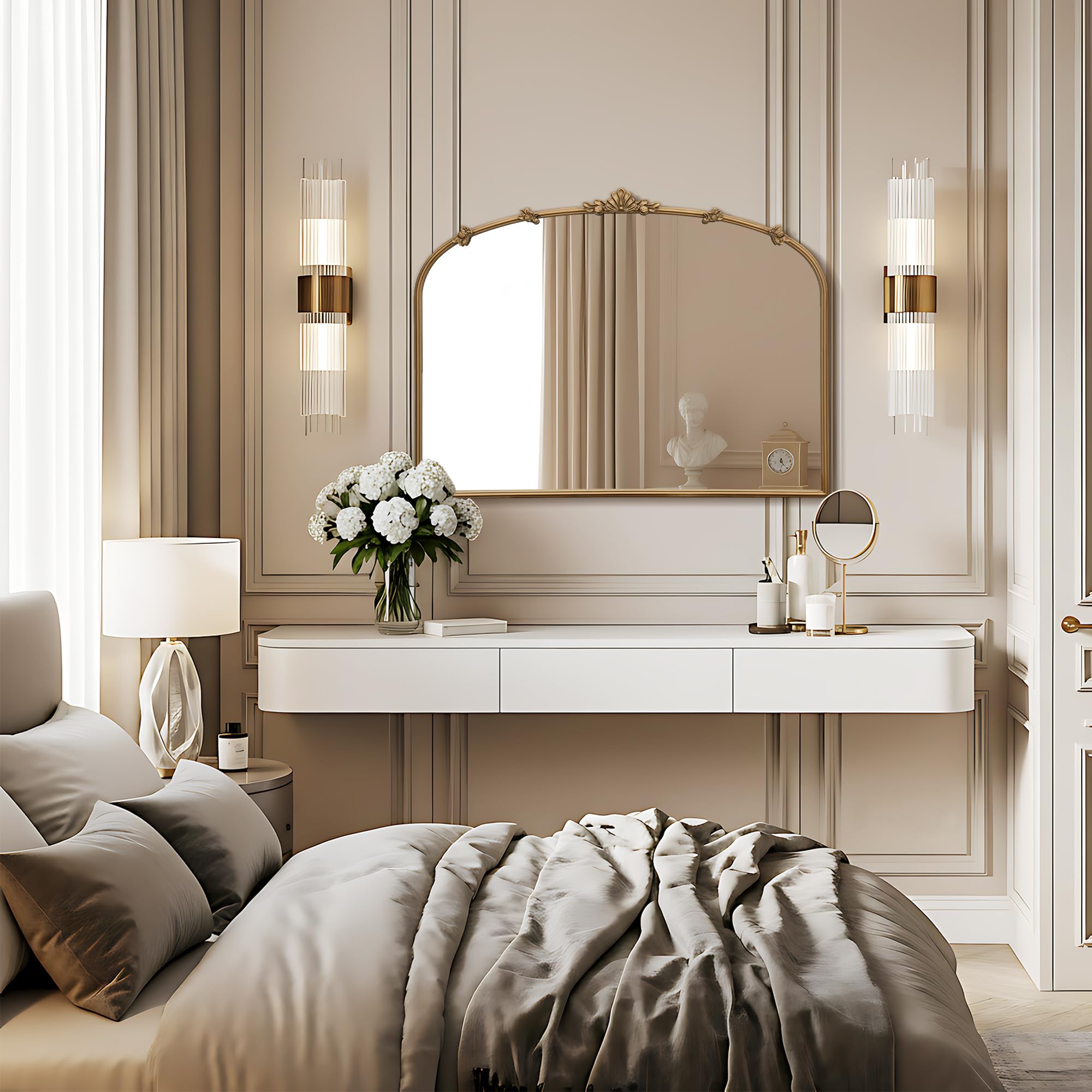 Baroque Arched Wall Mirror – Gold Metal Frame