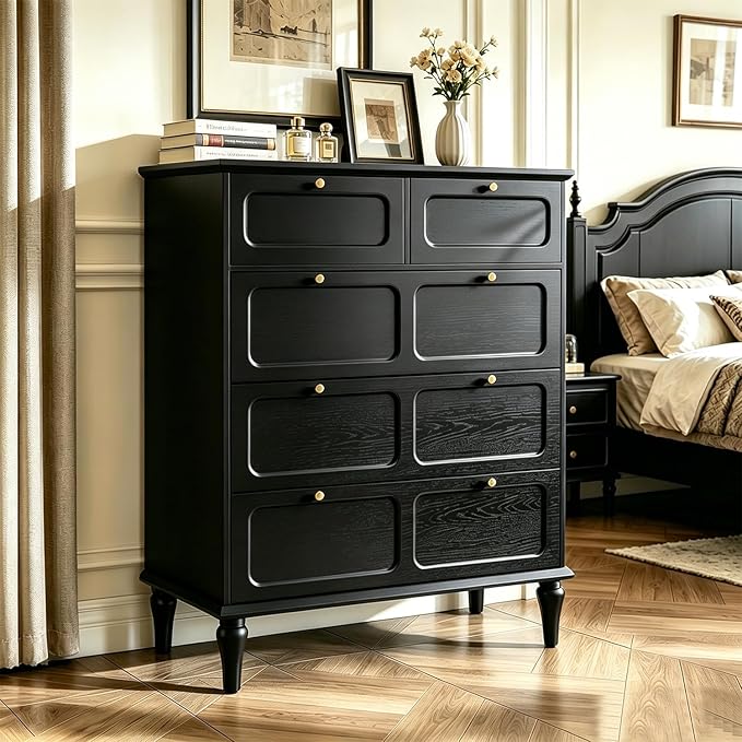5-Drawer Dresser with Wood Legs & Brass Handles