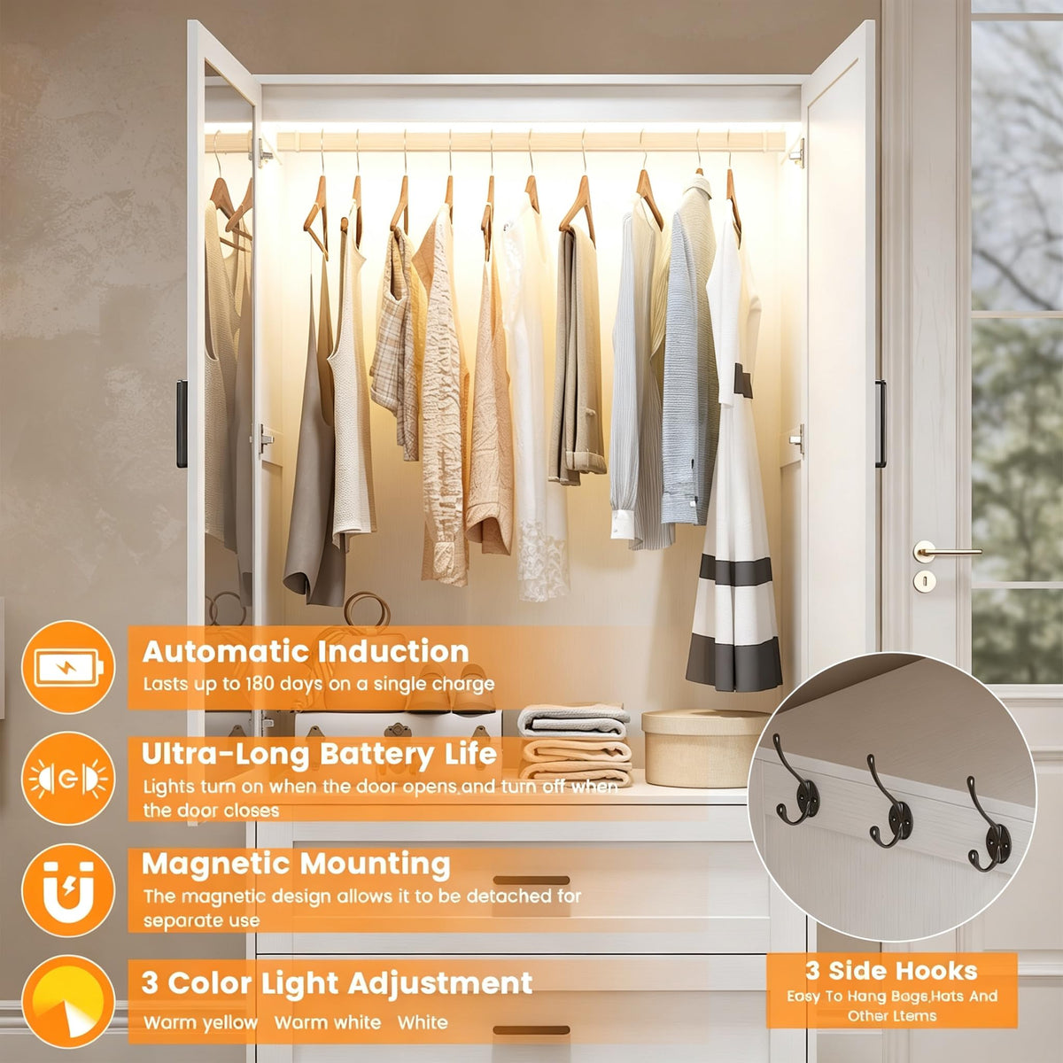 White Farmhouse Wardrobe with Mirror