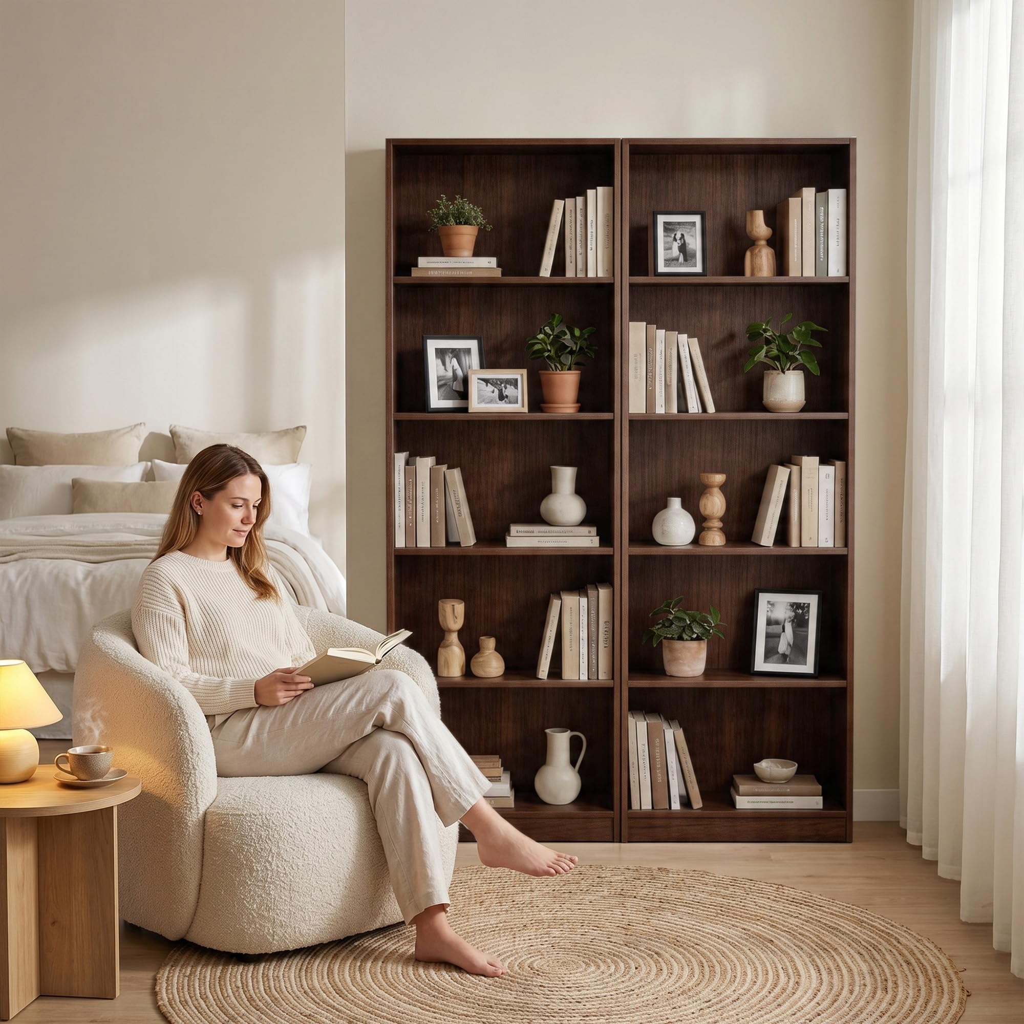 Nestwise 5 Tier Bookshelf, 71" Tall Bookcase Floor Standing, Large Wood Bookshelf with Anti-Tipping Device & Base, 5 Shelf Open Display Book Shelf for Living Room, Bedroom, Dining Room, Home Office
