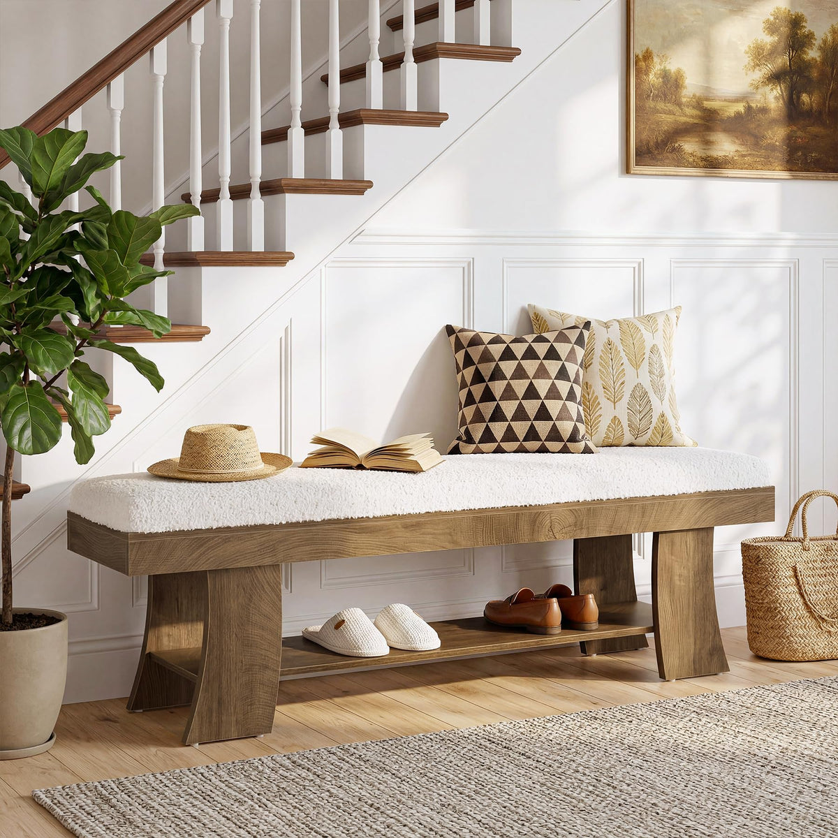 Upholstered Entryway Storage Bench