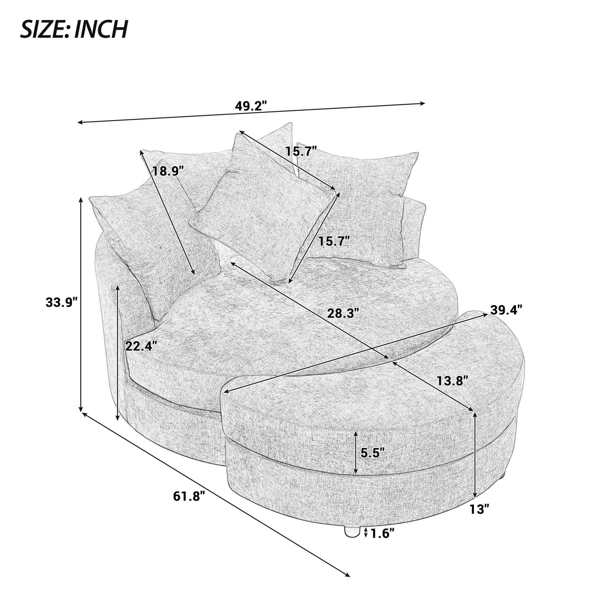 Chenille Swivel Chair with Storage Ottoman