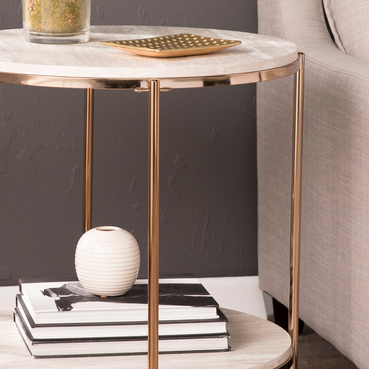 Round Faux Stone End Table