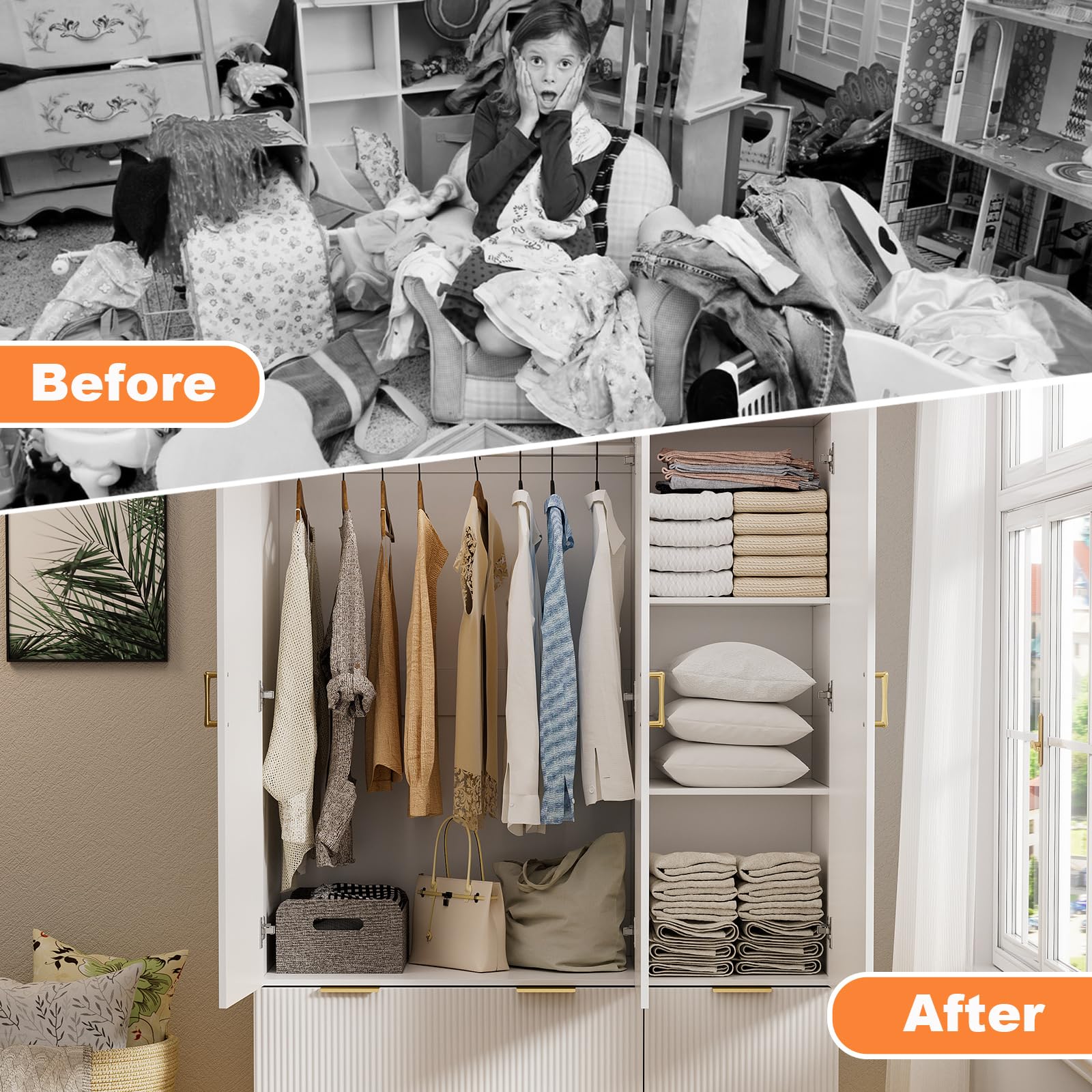 3-Door Wardrobe Closet with Mirror & LED Lights