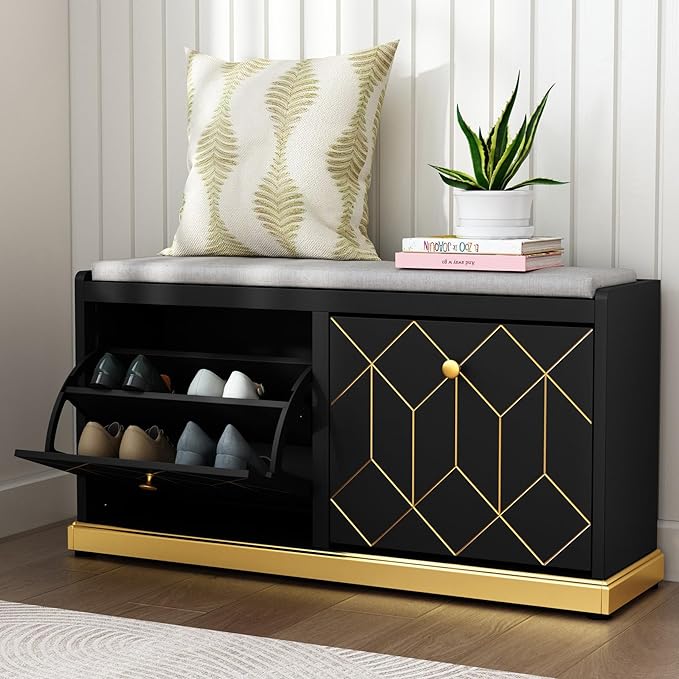 Entryway Shoe Bench with Storage & Padded Cushion