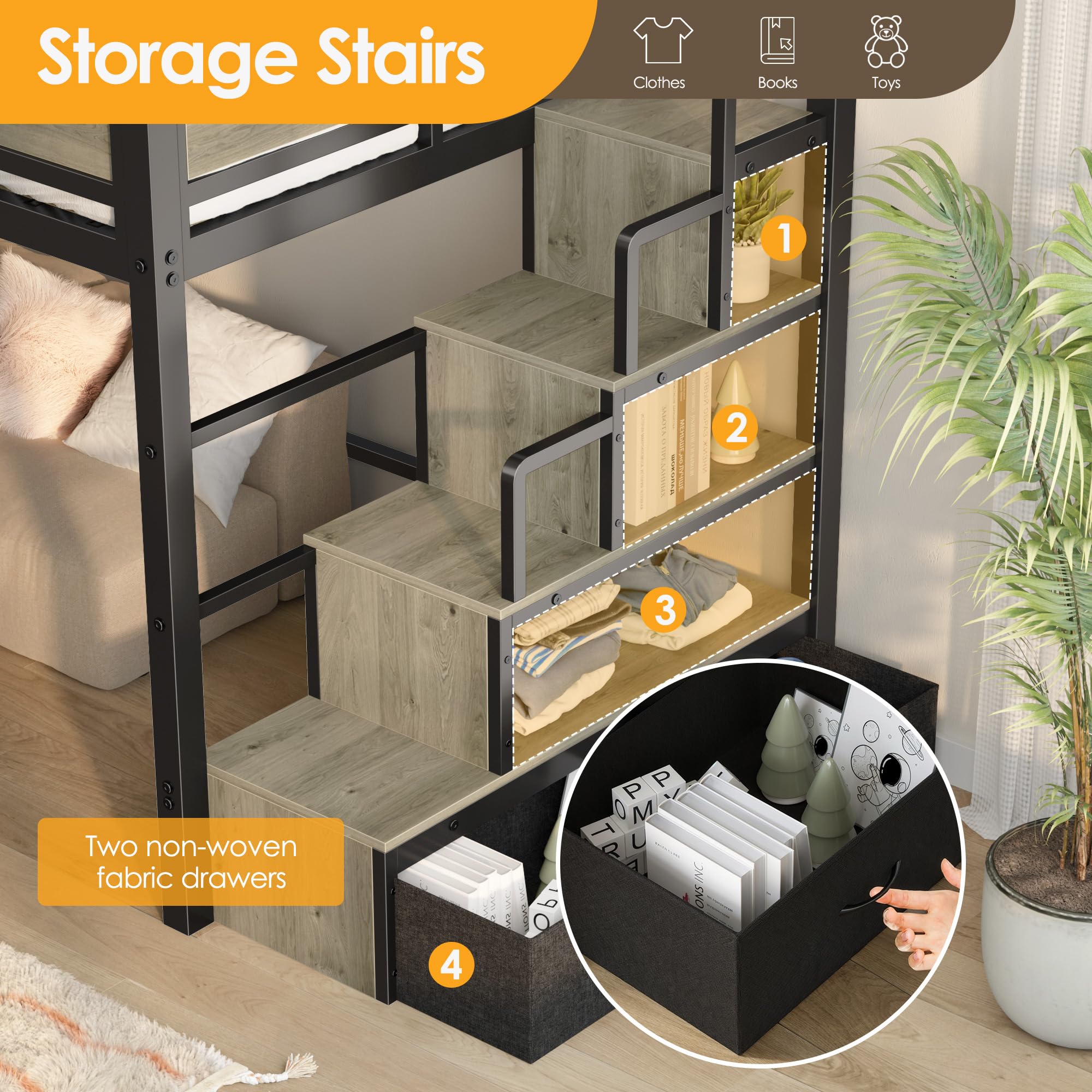 Twin Loft Bed with Storage Stairs