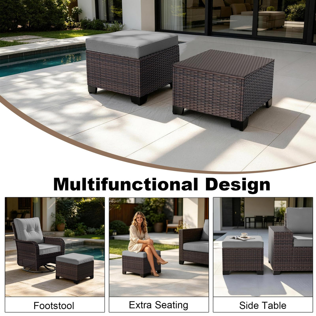 Wicker Patio Ottoman Set