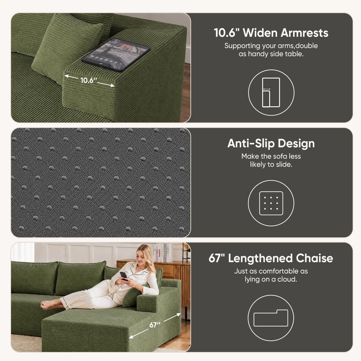 Corduroy L-Shaped Modular Sofa