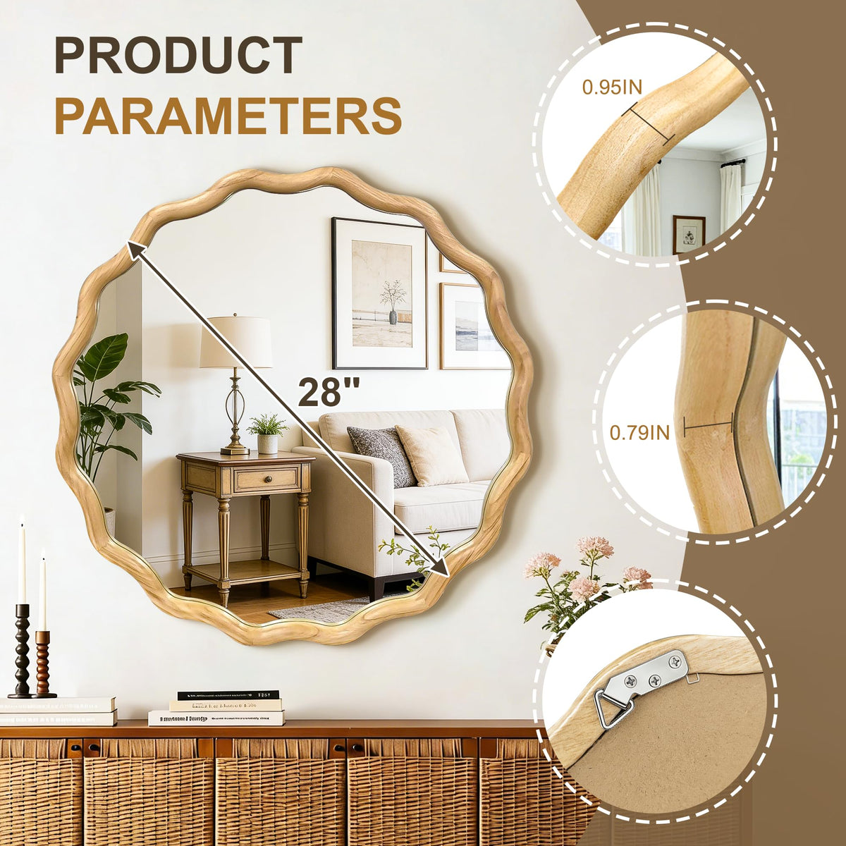 Round Wavy Wood Wall Mirror