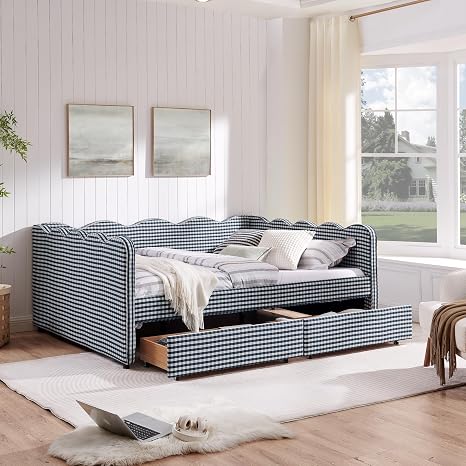 Queen Upholstered Daybed with Storage Drawers & USB Port