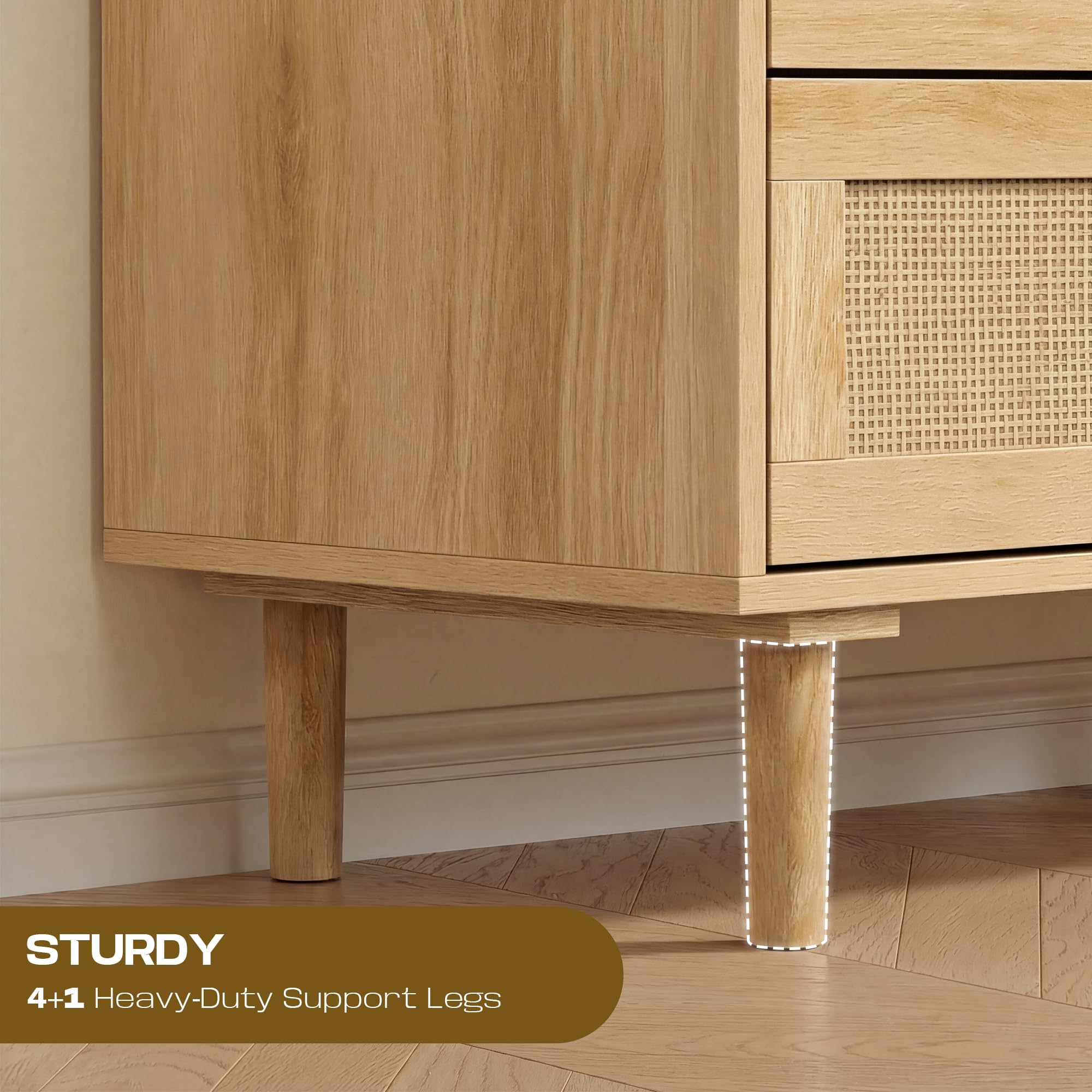 FUQARHY 6 Drawer Dresser Rattan Dresser Modern Chest with Drawers,Wood Storage Closet Dressers Chest of Drawers for Bedroom,Living Room,Hallway (Natural)