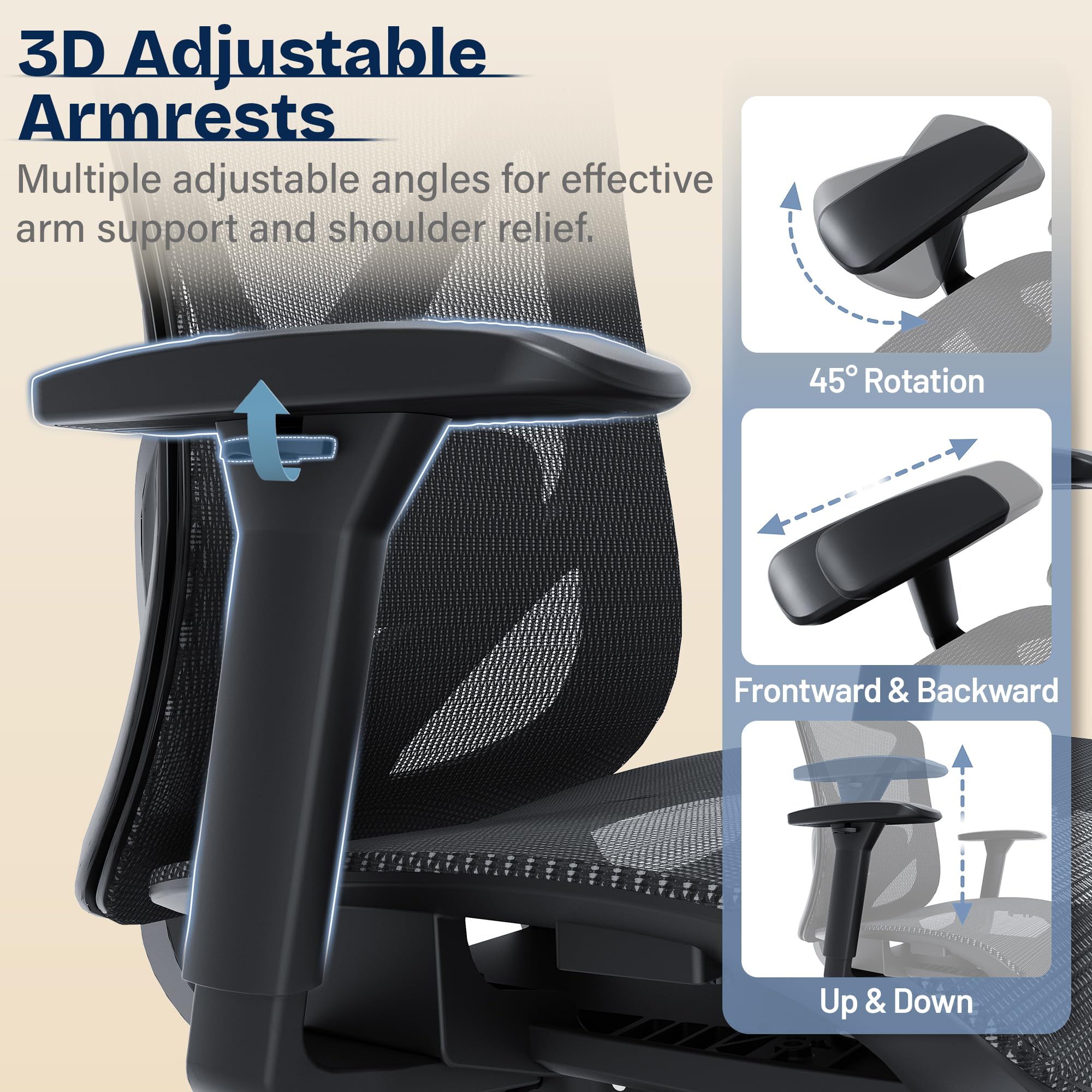 Ergonomic Mesh Office Chair with Lumbar Support & 3D Armrests