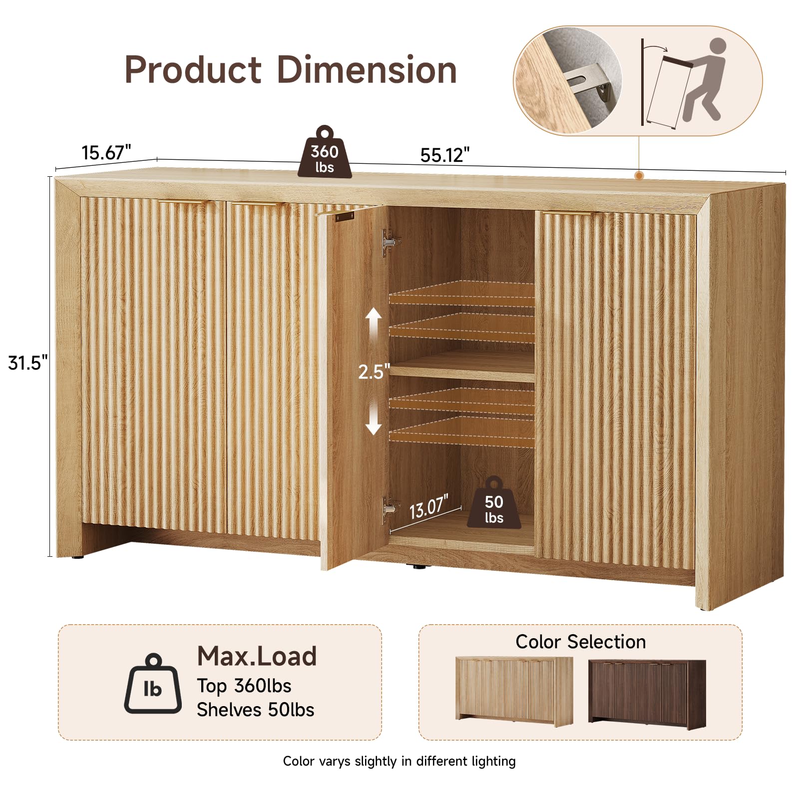 Fluted Sideboard Buffet Cabinet – Natural Oak