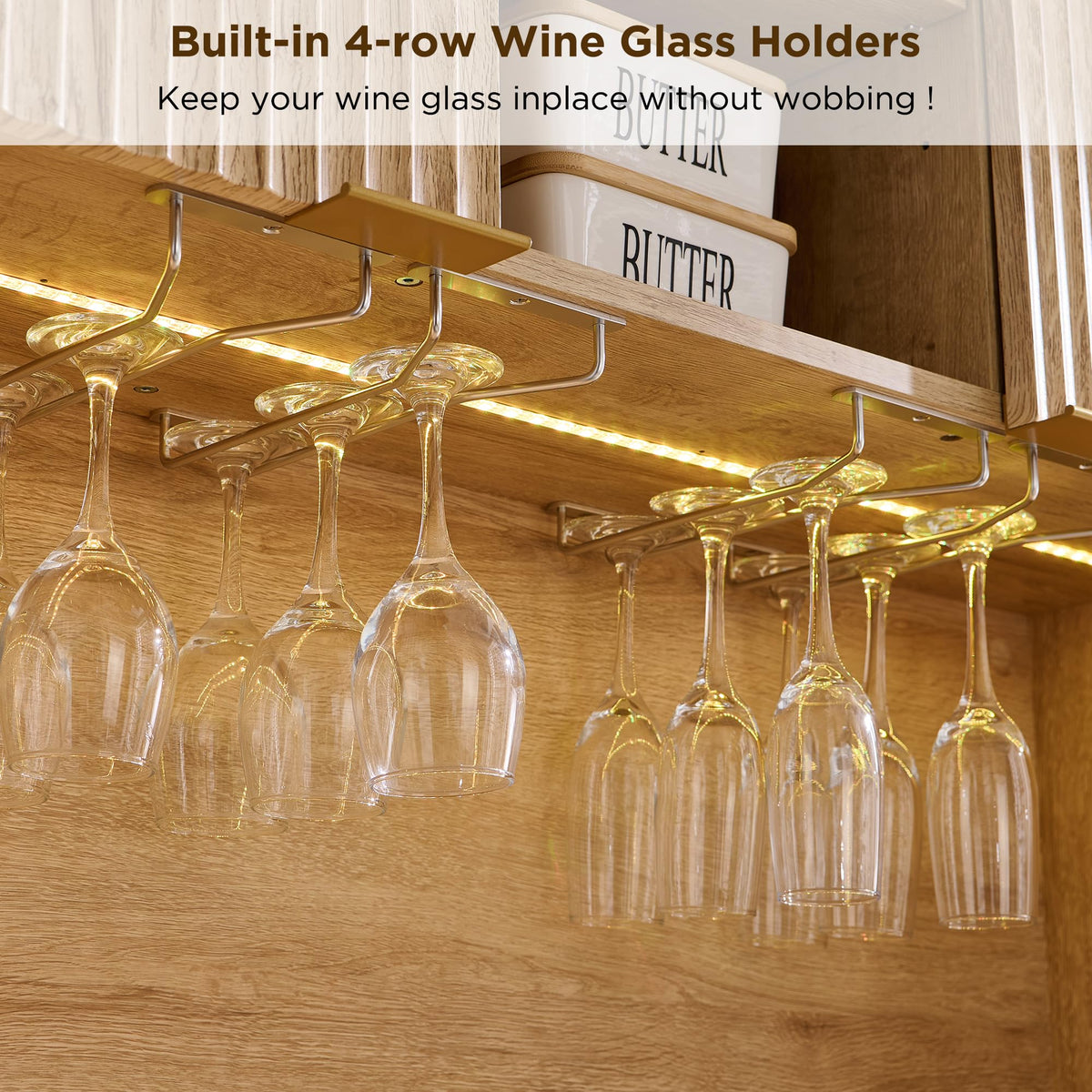 Fluted Bar Cabinet with LED Lights