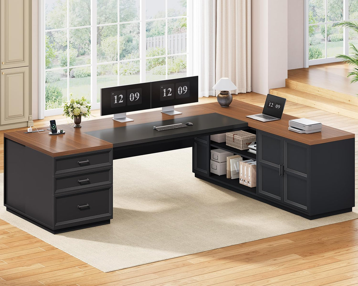 L-Shaped Executive Desk with Charging Station
