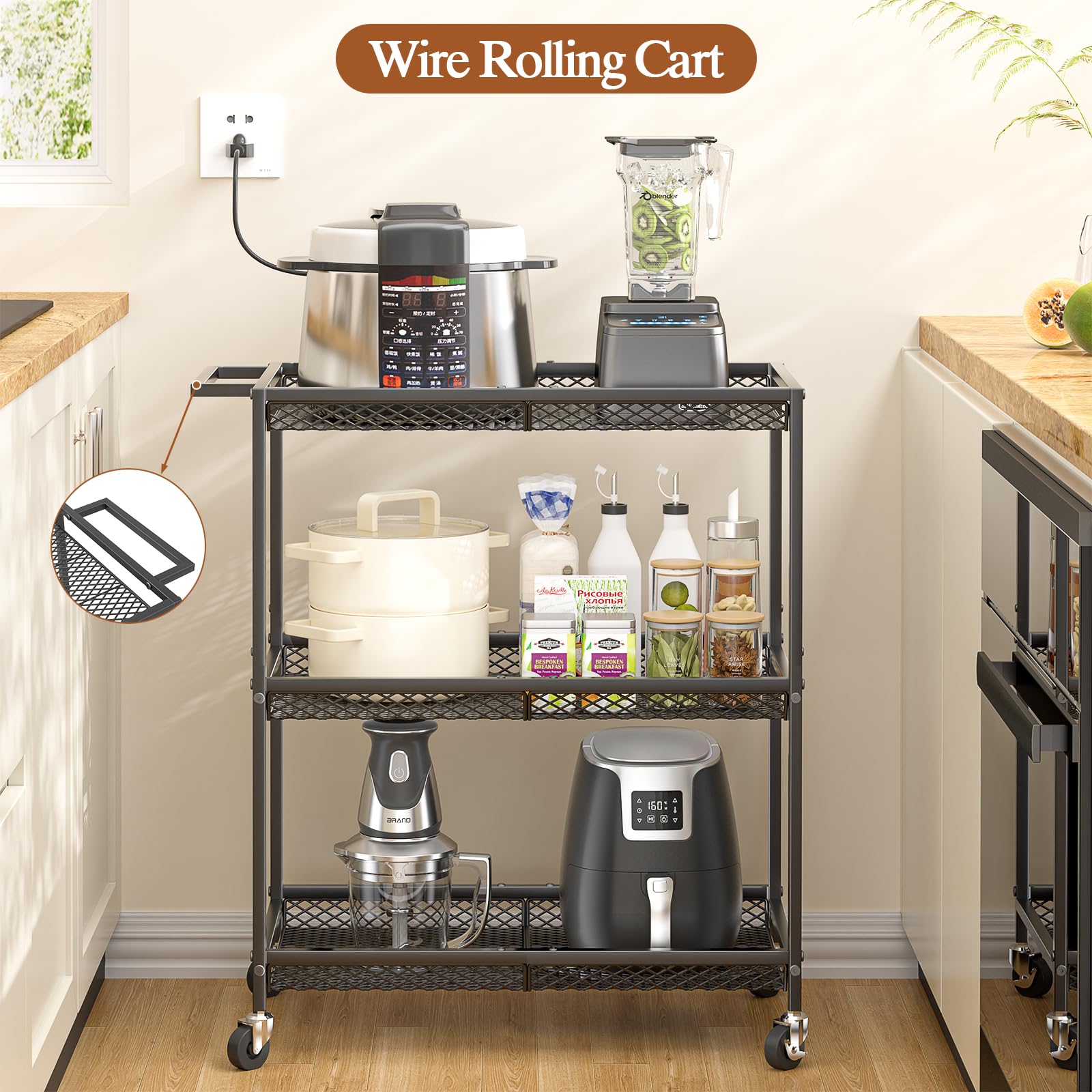 3-Tier Rolling Utility Cart with Locking Wheels