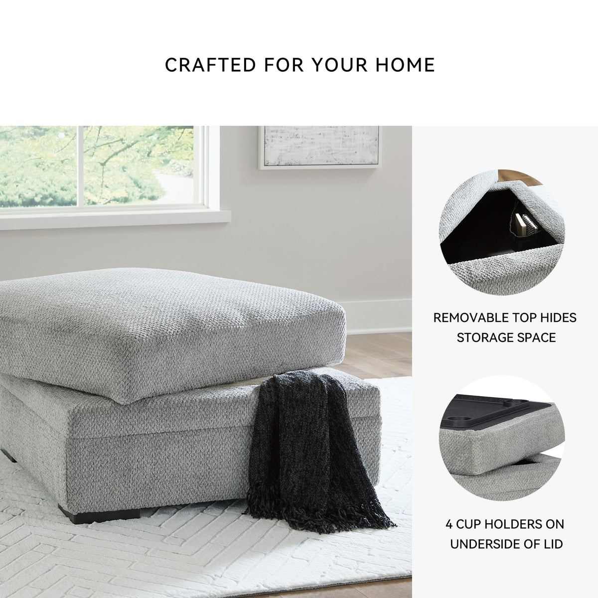 Square Storage Ottoman with Cup Holders