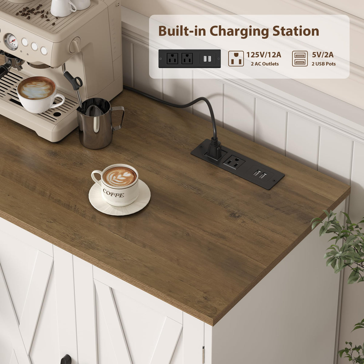 Farmhouse Buffet Cabinet with Charging Station