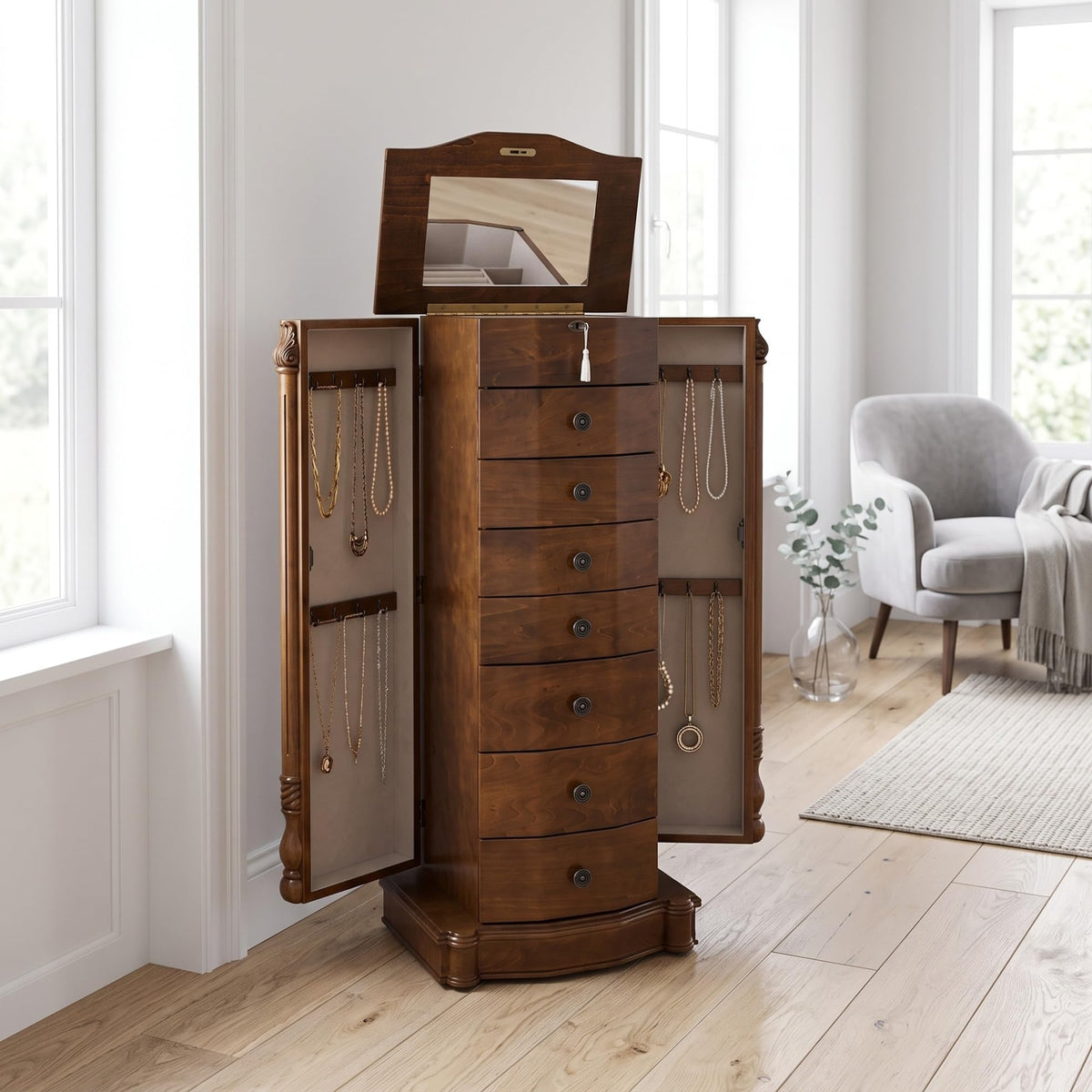 7-Drawer Locking Jewelry Armoire