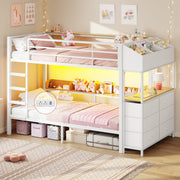 Twin Over Twin Bunk Bed with Storage & LED Lights