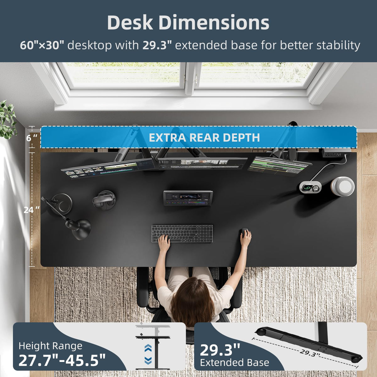 DeskShow 60 x 30 Inch Electric Standing Desk with Flip-Top Cable Management