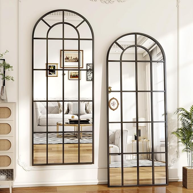 Arched Grid Wall Mirror with Metal Frame