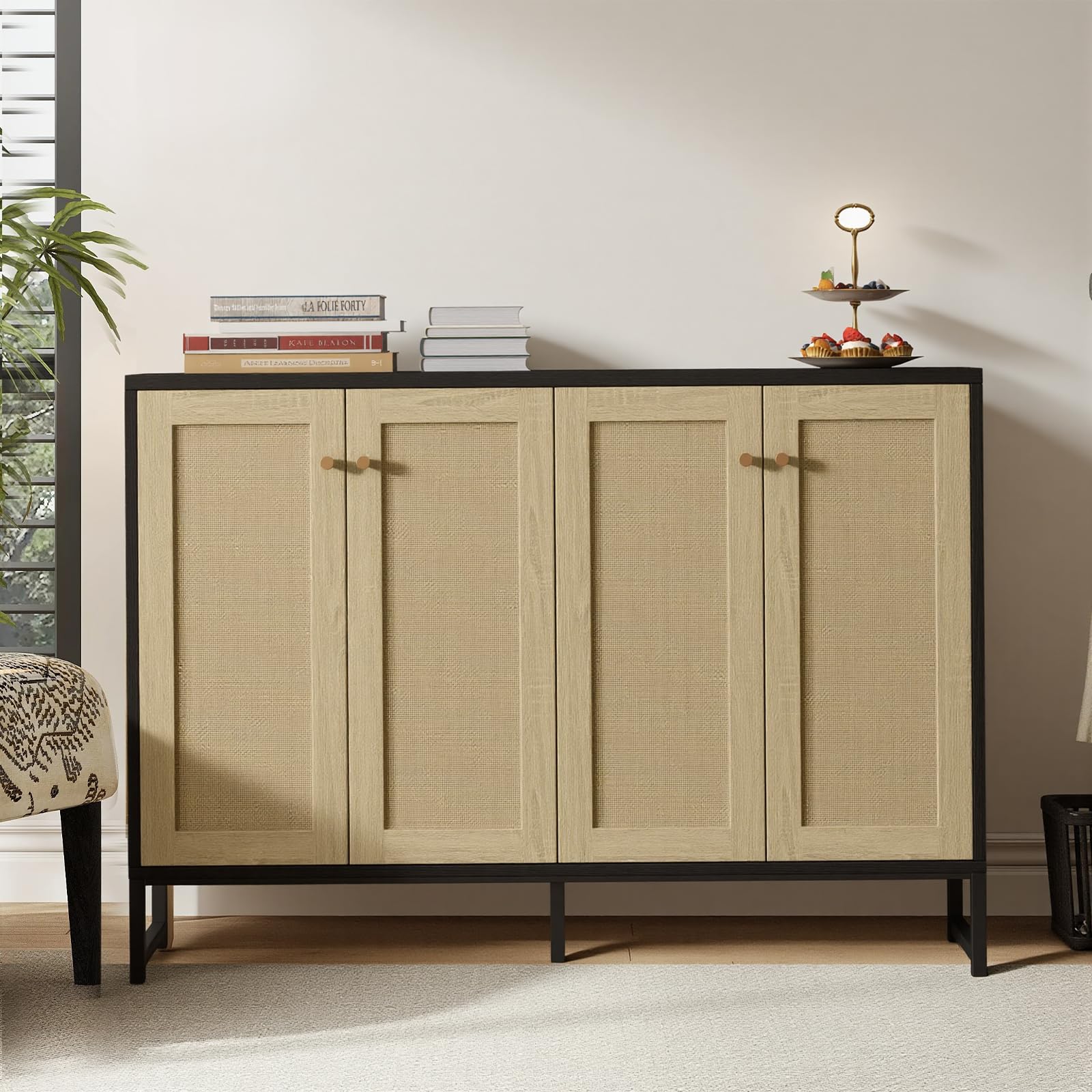 Rattan 4-Door Sideboard Cabinet