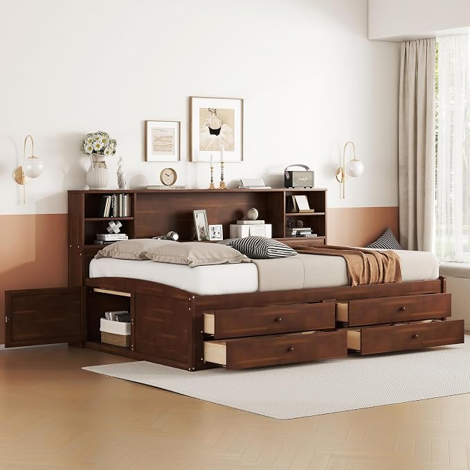 Full Storage Daybed with Drawers & Shelves