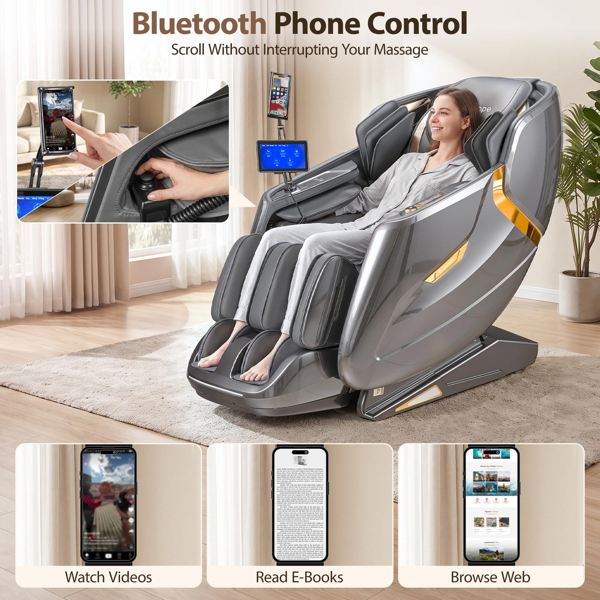 Gethope 4D Massage Chair Full Body, Zero Gravity SL-Track Recliner, Silver