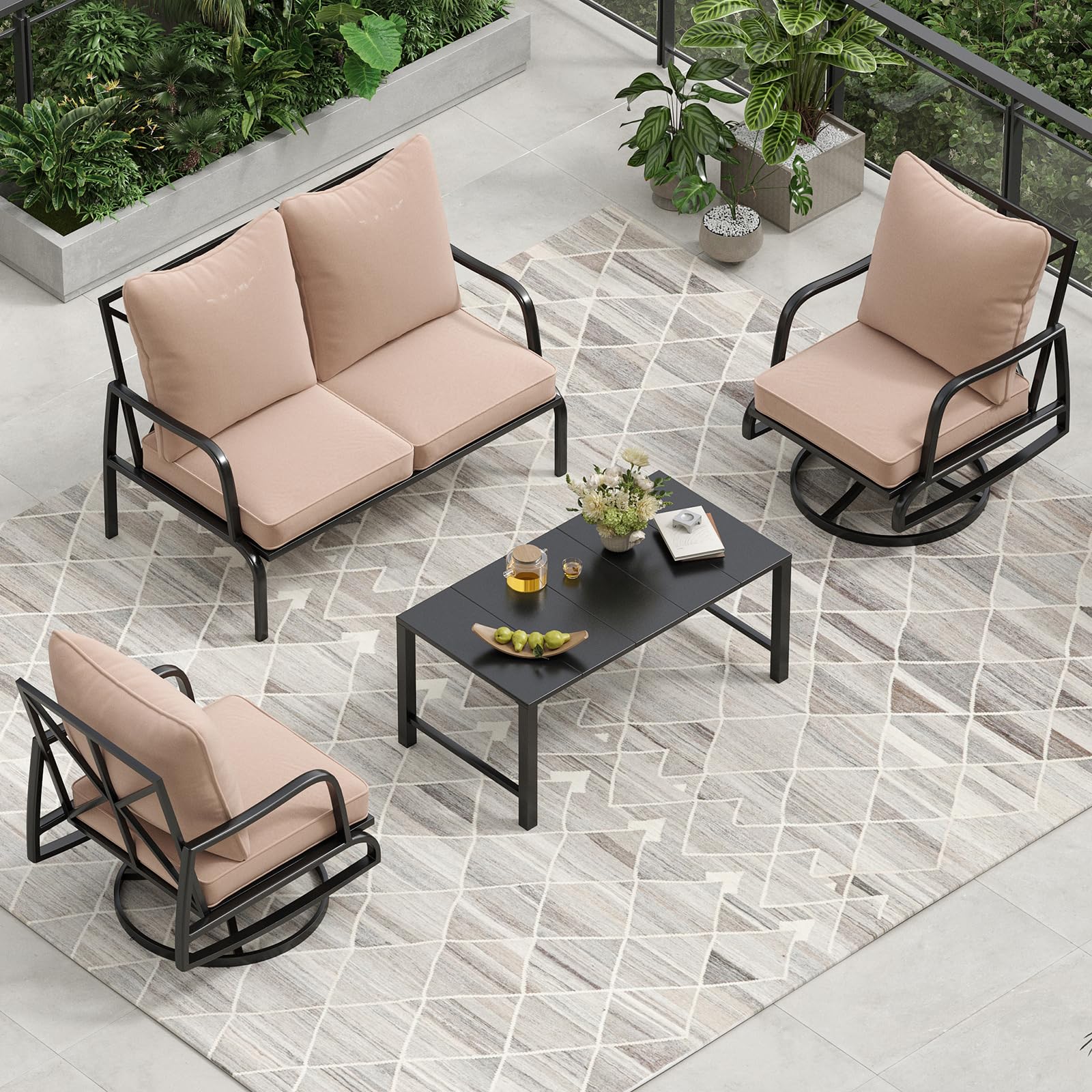 Outdoor Patio Conversation Set with Swivel Chairs & Coffee Table