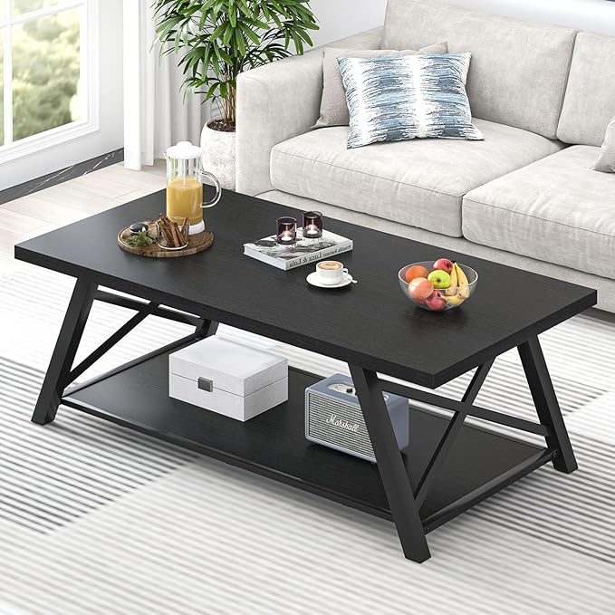 Industrial Coffee Table with Storage Shelf