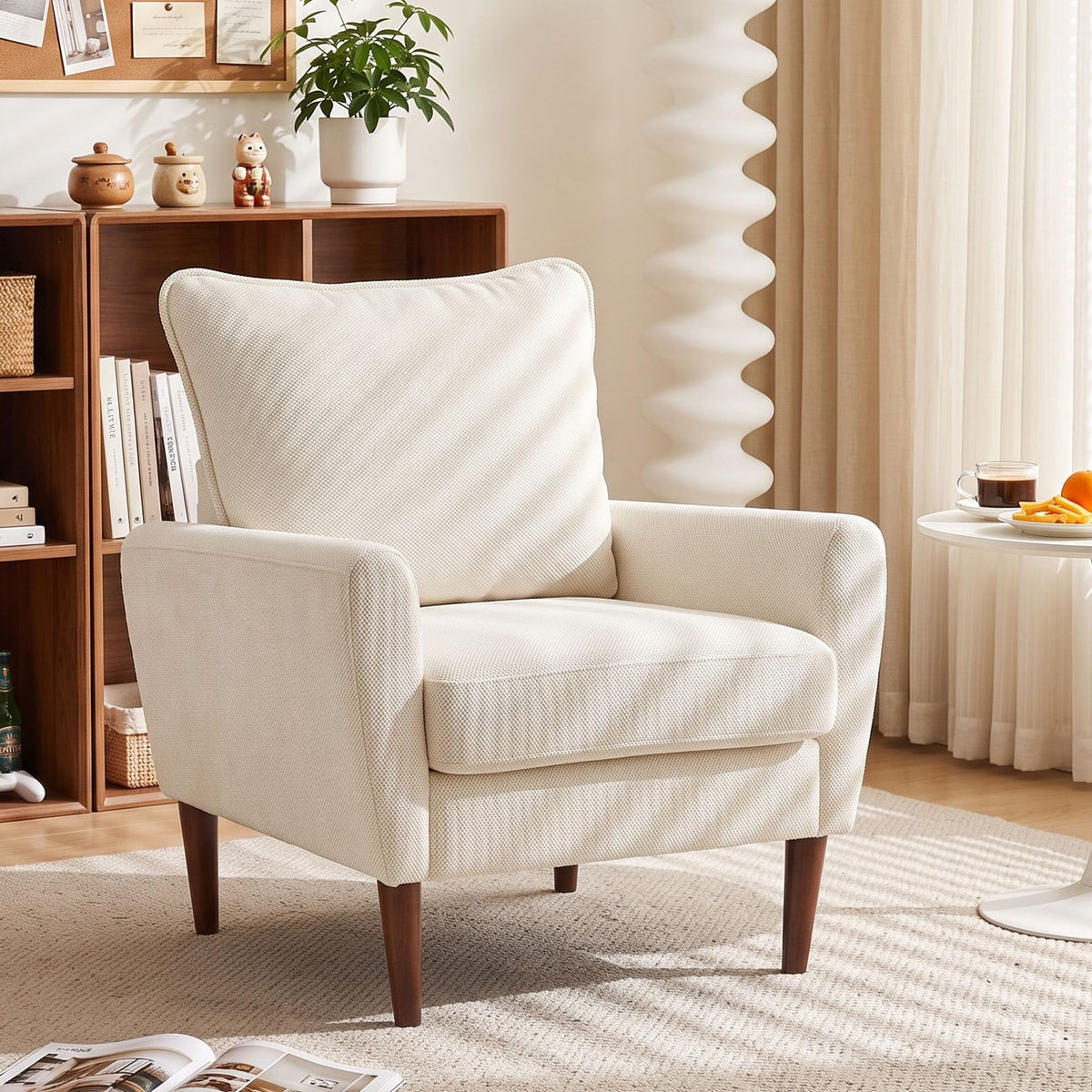 Beige Upholstered Accent Chair