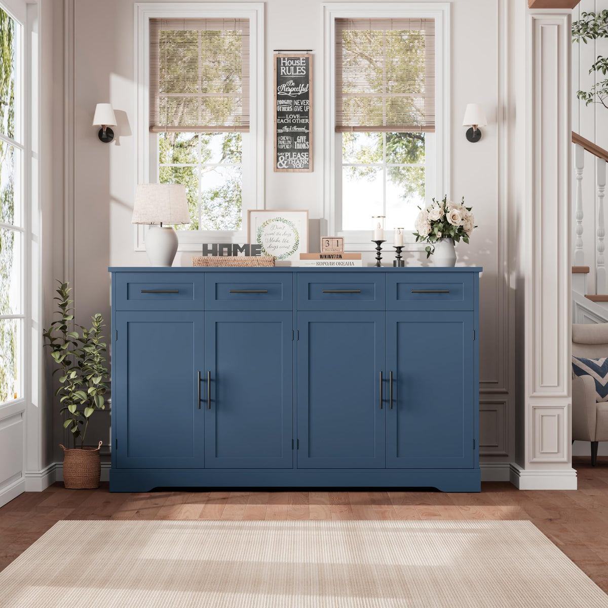 HOSTACK 60" W Sideboard Buffet Cabinet with Storage, Kitchen Cabinet, Blue