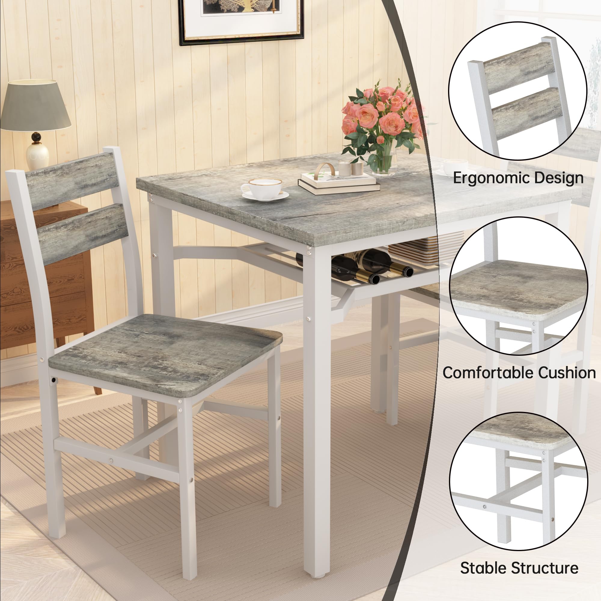 3-Piece Farmhouse Dining Table Set for 2