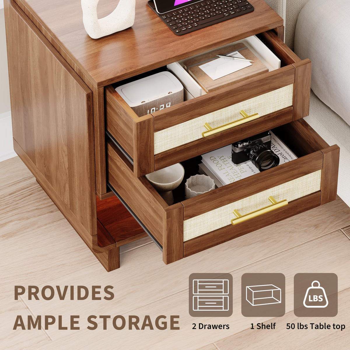 Farmhouse LED Charging Nightstand