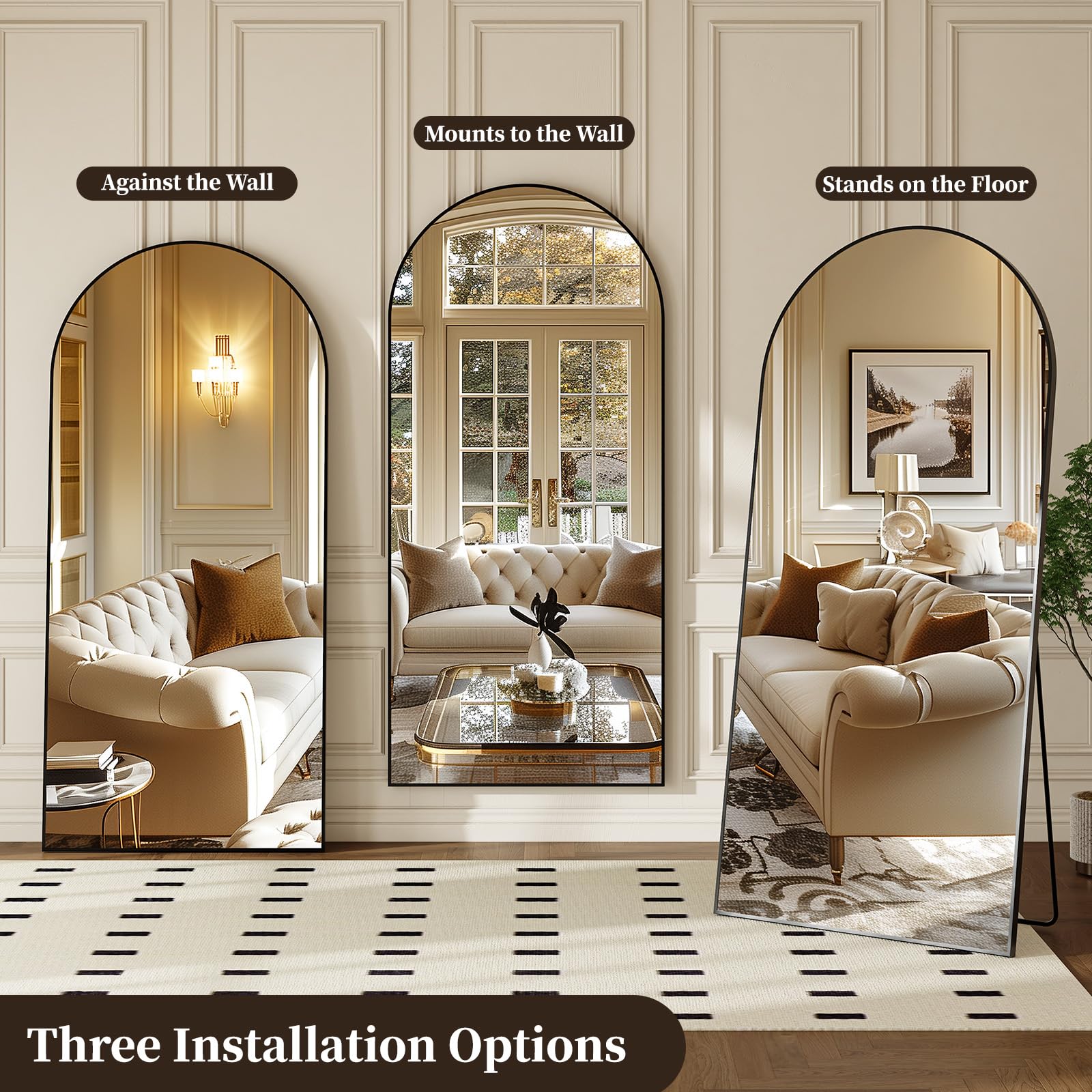 Arched Full Length Floor Mirror with Stand