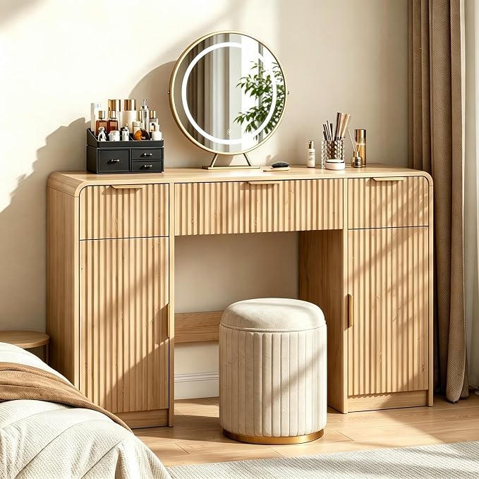 Fluted Vanity Desk with Storage