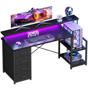 55" Computer Desk with LED Lights & 4 Drawers